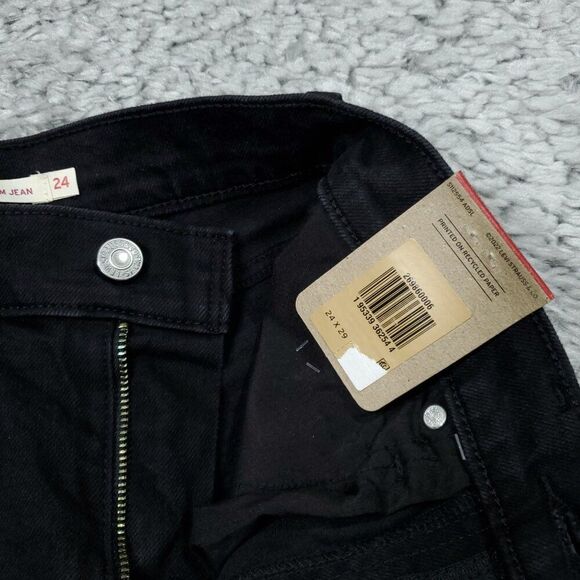 Levi's High Waisted Mom Jeans Tapered Stretch Size 24 x 29 Black High Rise - Picture 6 of 12
